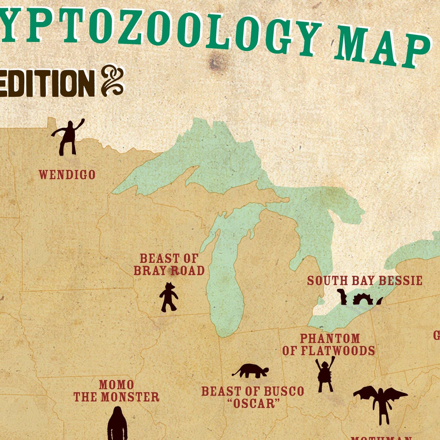 Copernicus Toys - Cryptids of the USA Postcard 
Cryptozoology Map