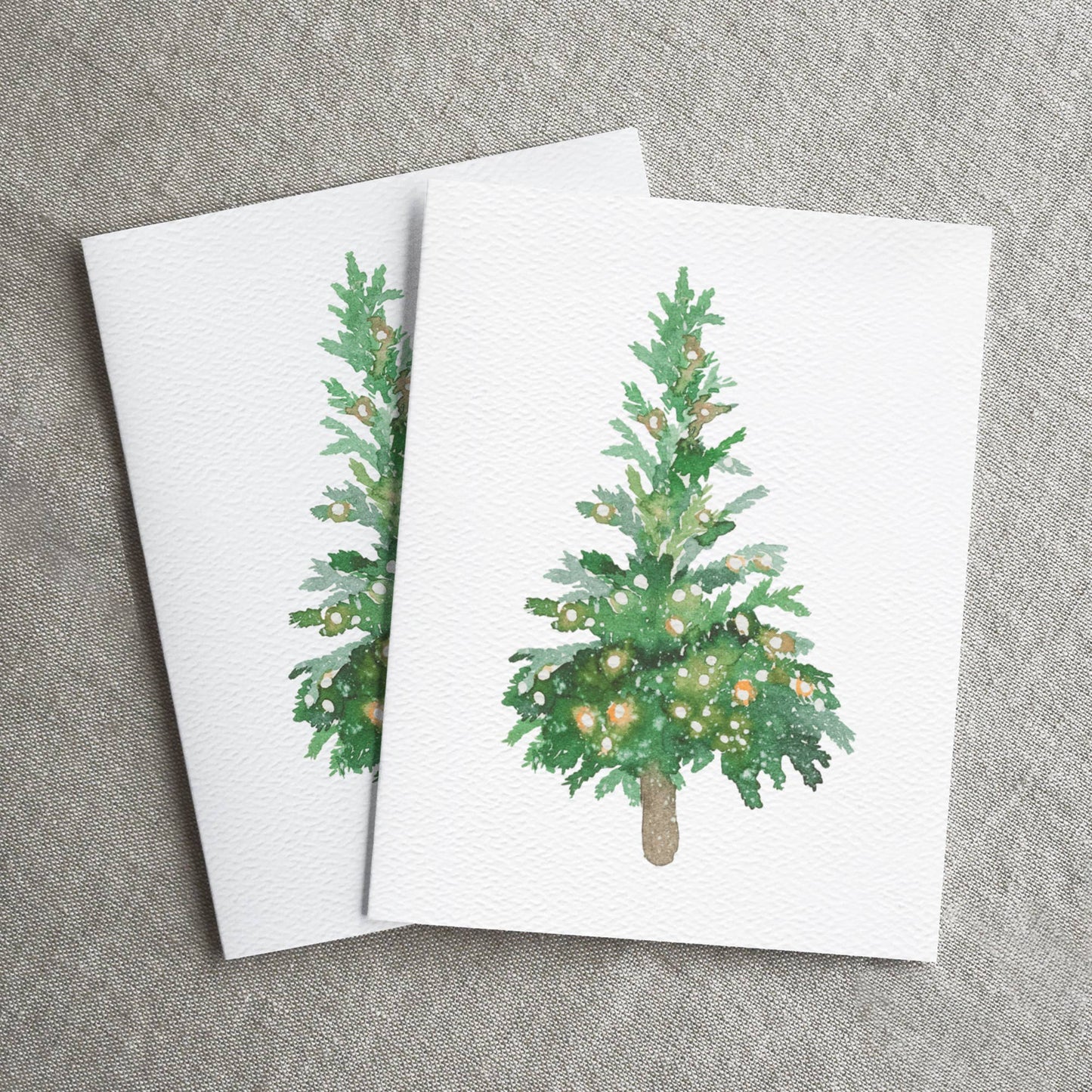 Blue Thistle - Boxed Set of 6 or 12 Holiday Greeting Cards, Christmas Trees