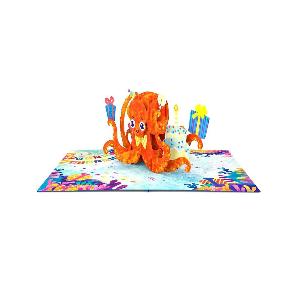 Octopus Happy Birthday Pop Up Card, Handmade 3D Popup