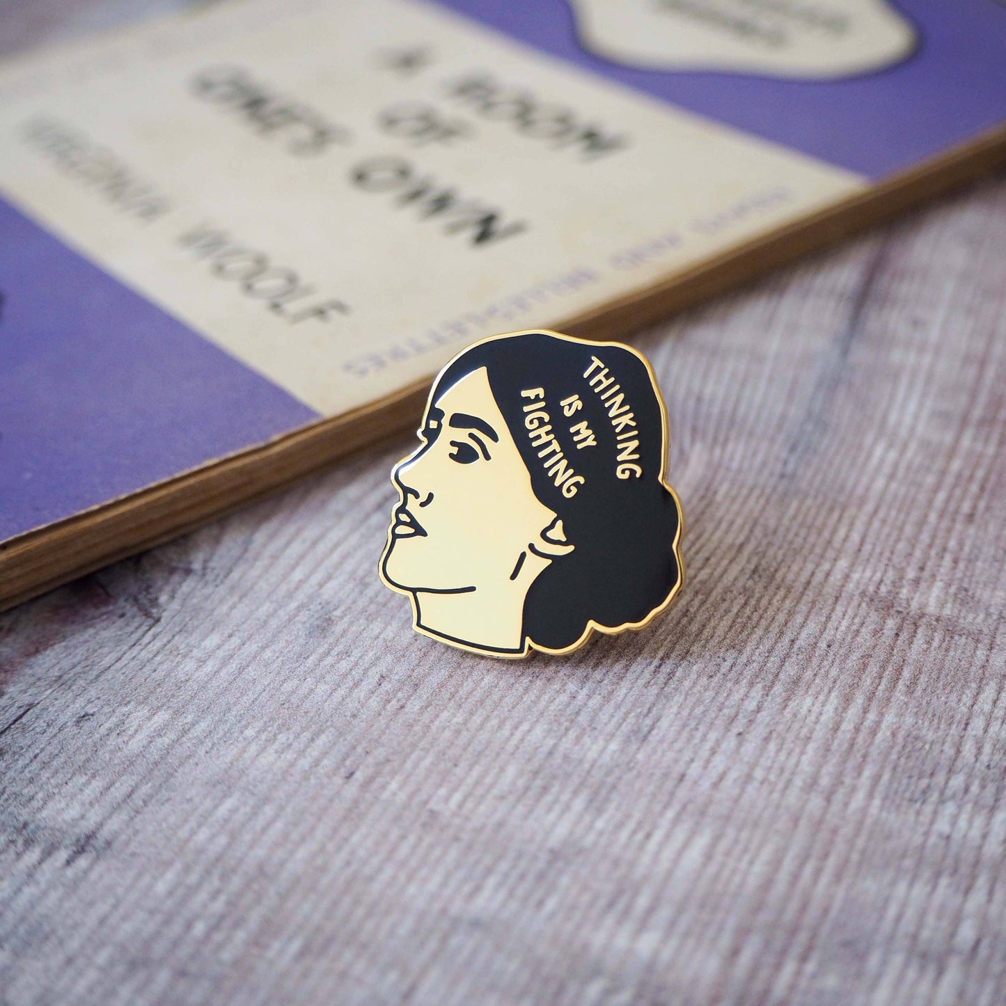 Virginia Woolf - Book Lover Gold Enamel Pin Badge