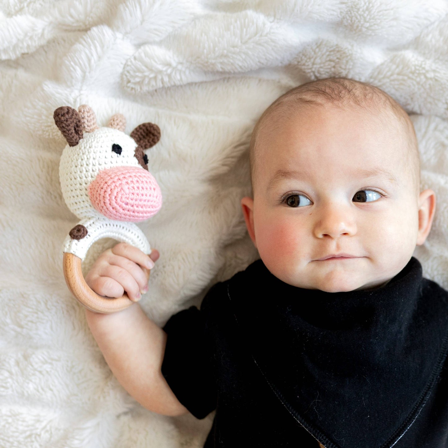 Animal Hand Crochet Rattles - Barnyard Friends: Lamb - Ivory & Pink