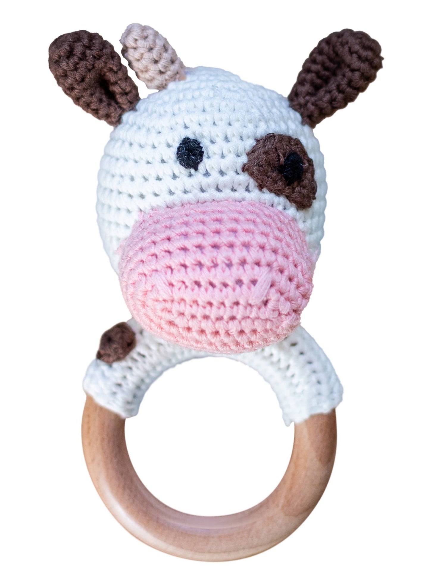 Animal Hand Crochet Rattles - Barnyard Friends: Lamb - Ivory & Pink