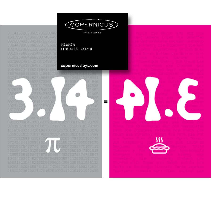 Copernicus Toys - Pi=Pie Postcard |
Math pun postcard