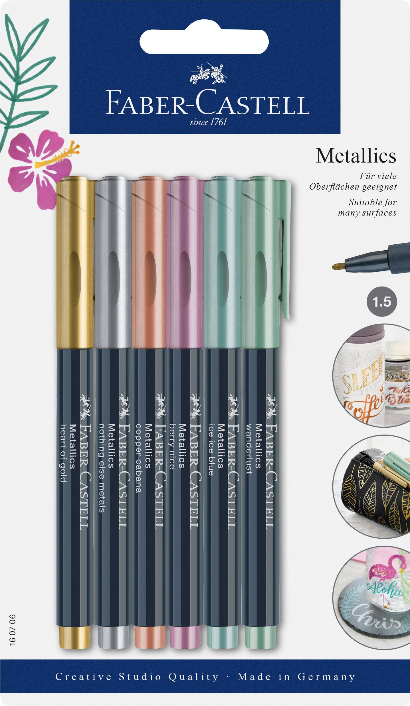 Faber-Castell - Metallic Multi-Surface Creative Markers, Set of 6