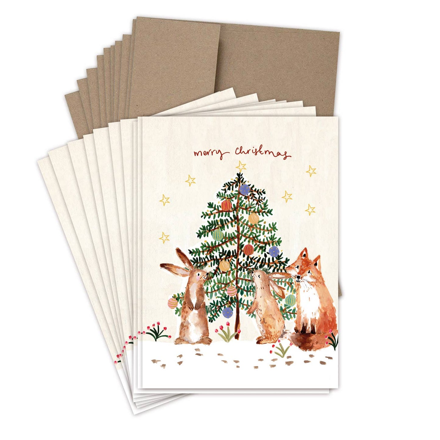 Biely & Shoaf - Bunnies & Fox Christmas Tree Boxed Holiday Cards - Set of 10