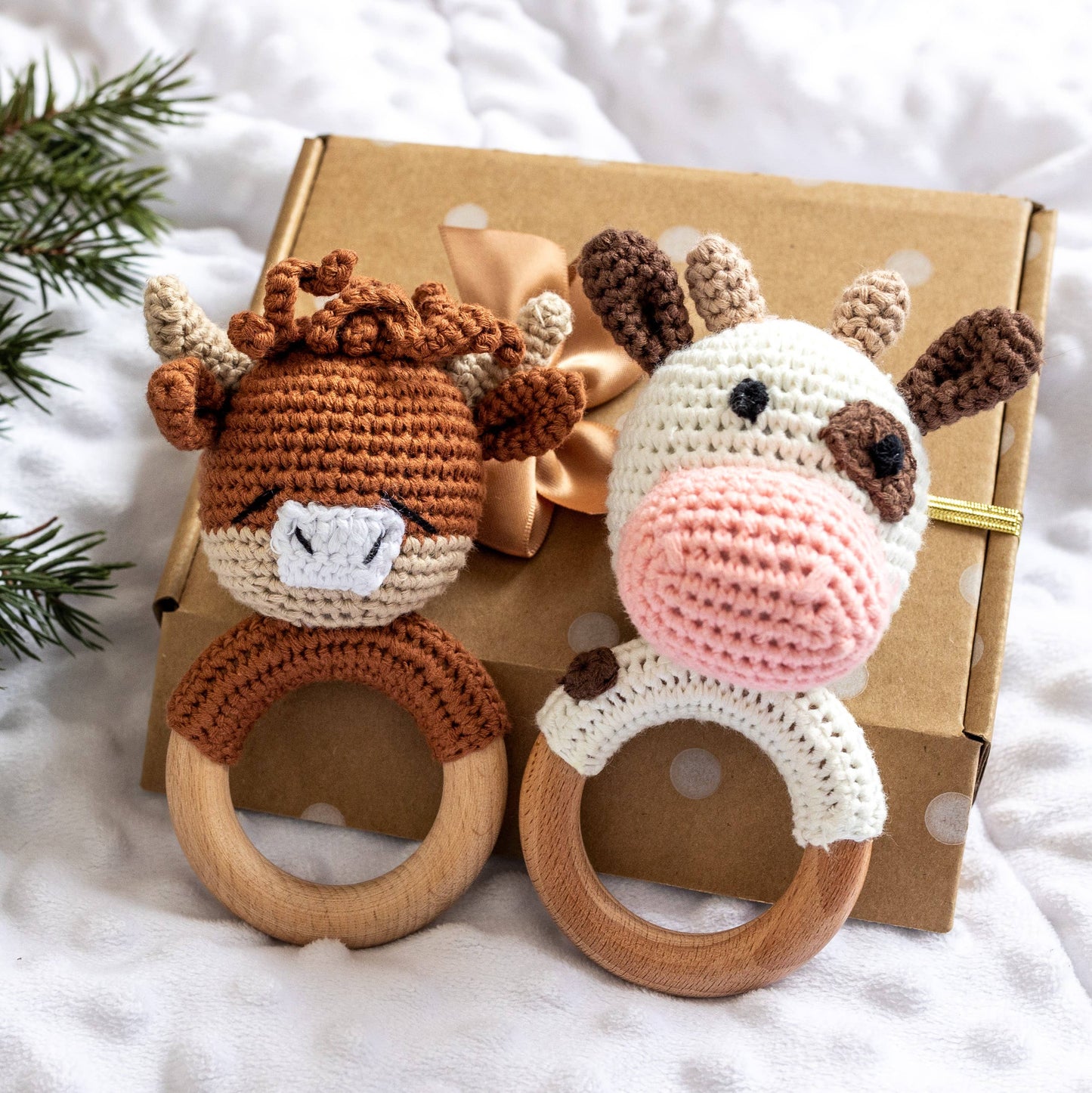 Animal Hand Crochet Rattles - Barnyard Friends: Lamb - Ivory & Pink