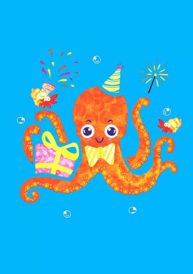 Octopus Happy Birthday Pop Up Card, Handmade 3D Popup