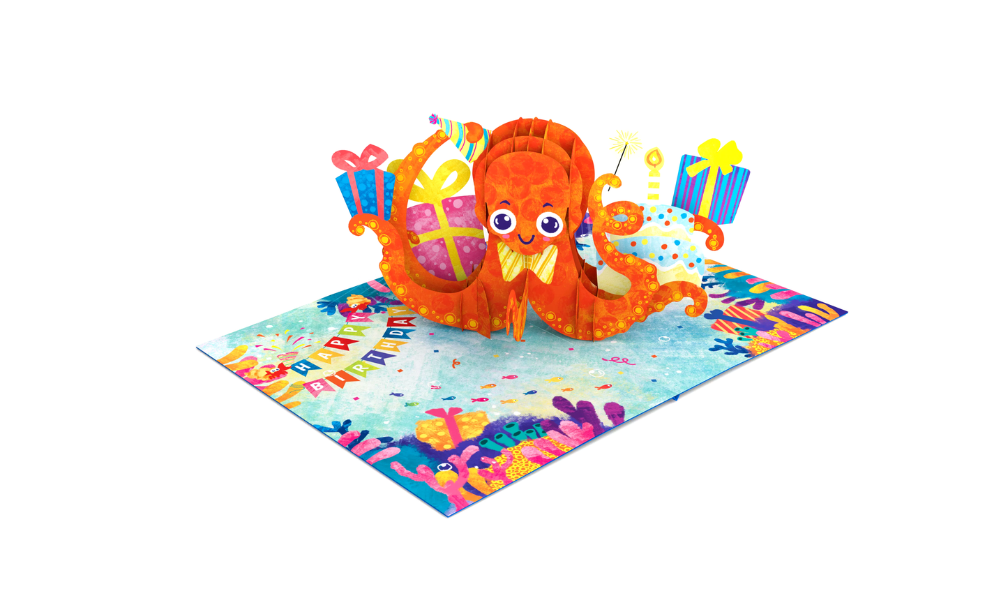 Octopus Happy Birthday Pop Up Card, Handmade 3D Popup