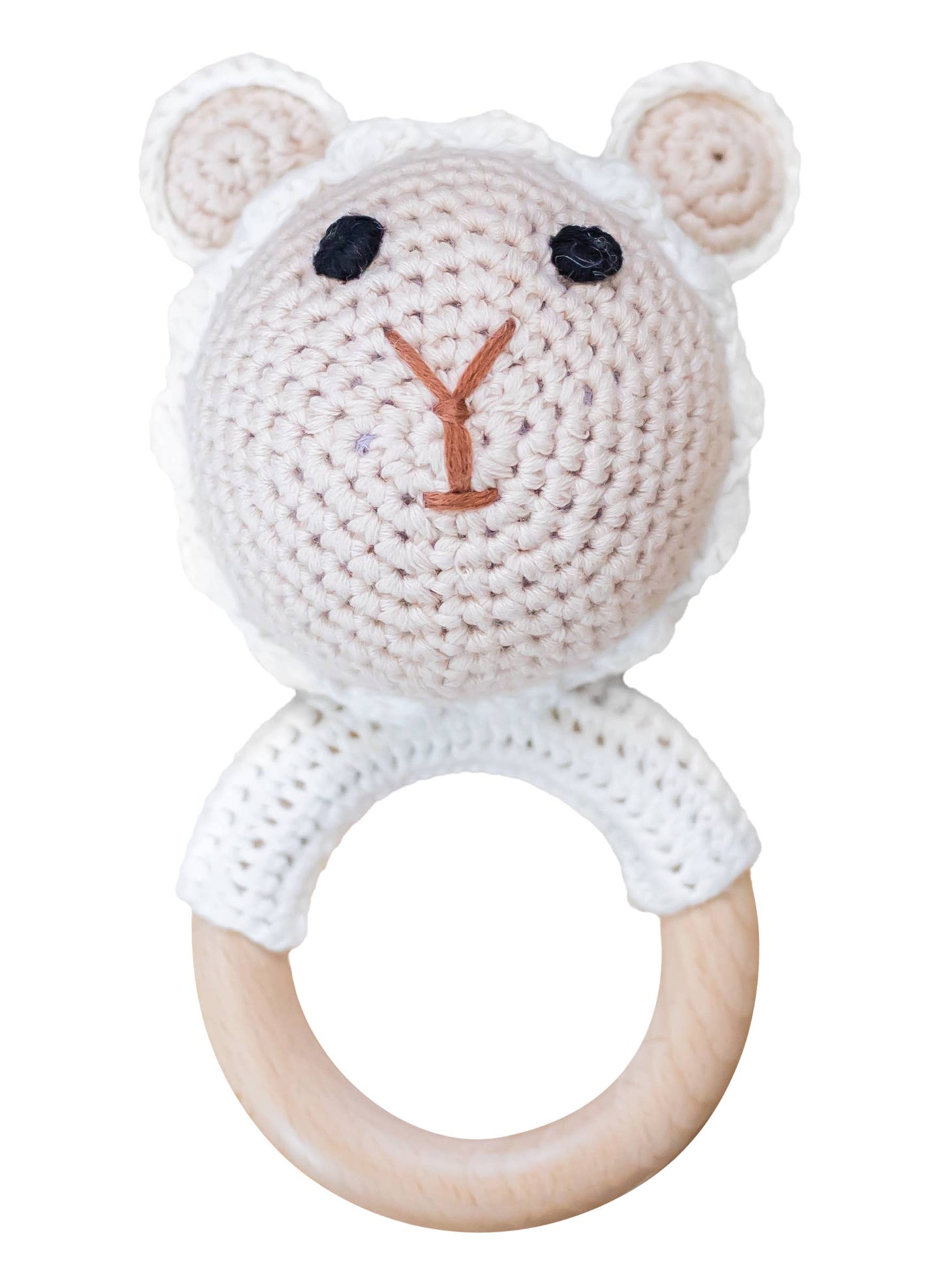 Animal Hand Crochet Rattles - Barnyard Friends: Lamb - Ivory & Pink