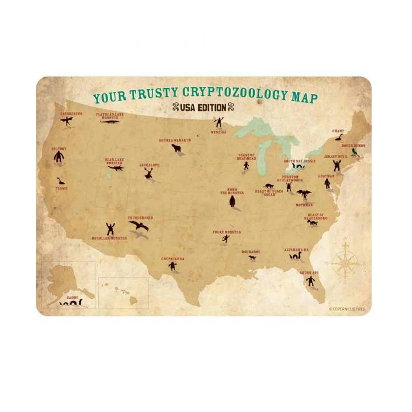 Copernicus Toys - Cryptids of the USA Postcard 
Cryptozoology Map