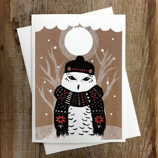 Rural Pearl: Cut Paper Art by Angie Pickman - Winter Owl - Greeting Card