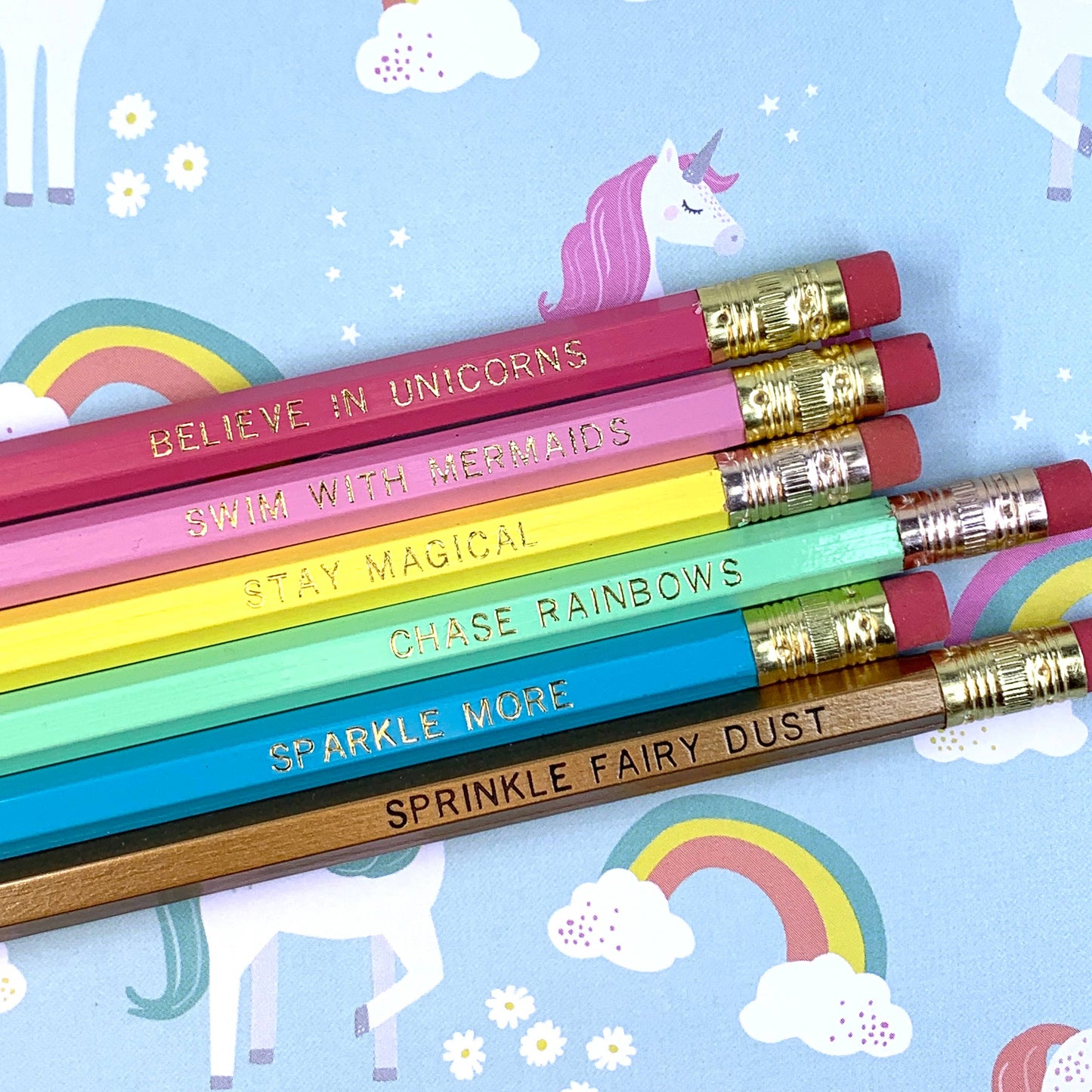 Rainbows and unicorns pencils, set of 6