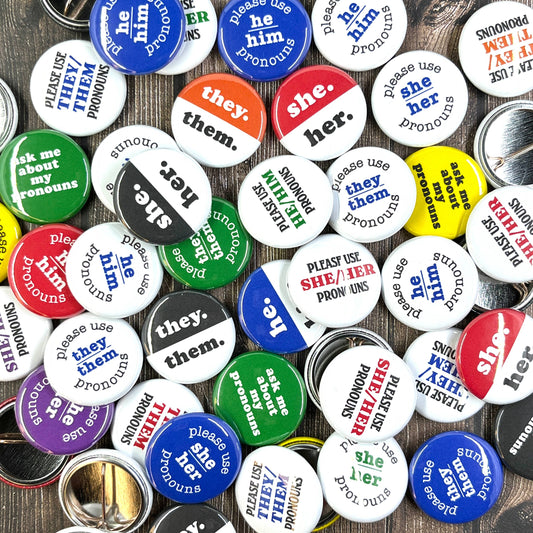 Pronoun pinback button mix (for selling individually)