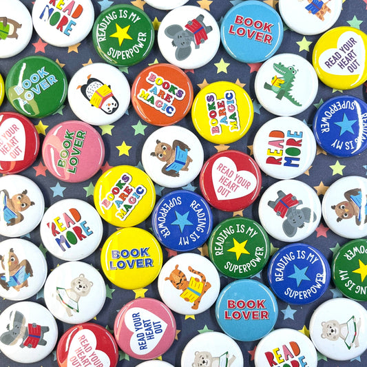 Kids books/reading pinback button mix