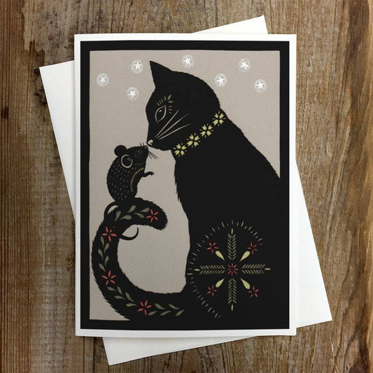 Rural Pearl: Cut Paper Art by Angie Pickman - Cat and Mouse in Partnership - Large Greeting Card