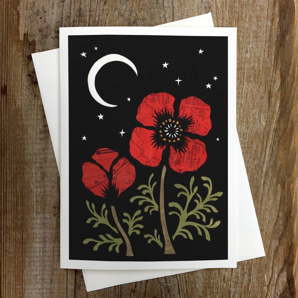 Rural Pearl: Cut Paper Art by Angie Pickman - Poppy Moon - Greeting Card