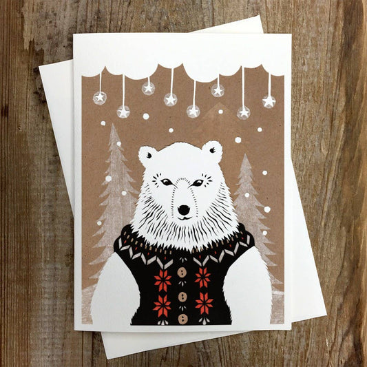 Rural Pearl: Cut Paper Art by Angie Pickman - Winter Bear - Greeting Card