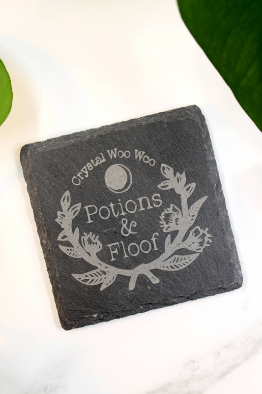 Crystals + WooWoo Round Engraved Slate Coaster