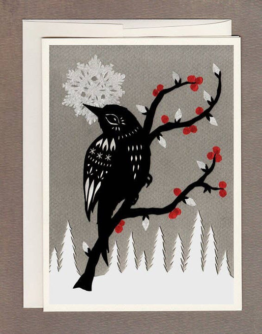 Rural Pearl: Cut Paper Art by Angie Pickman - Winter Berries - Greeting Card