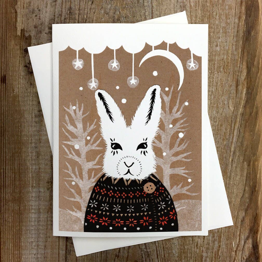 Rural Pearl: Cut Paper Art by Angie Pickman - Winter Hare - Greeting Card