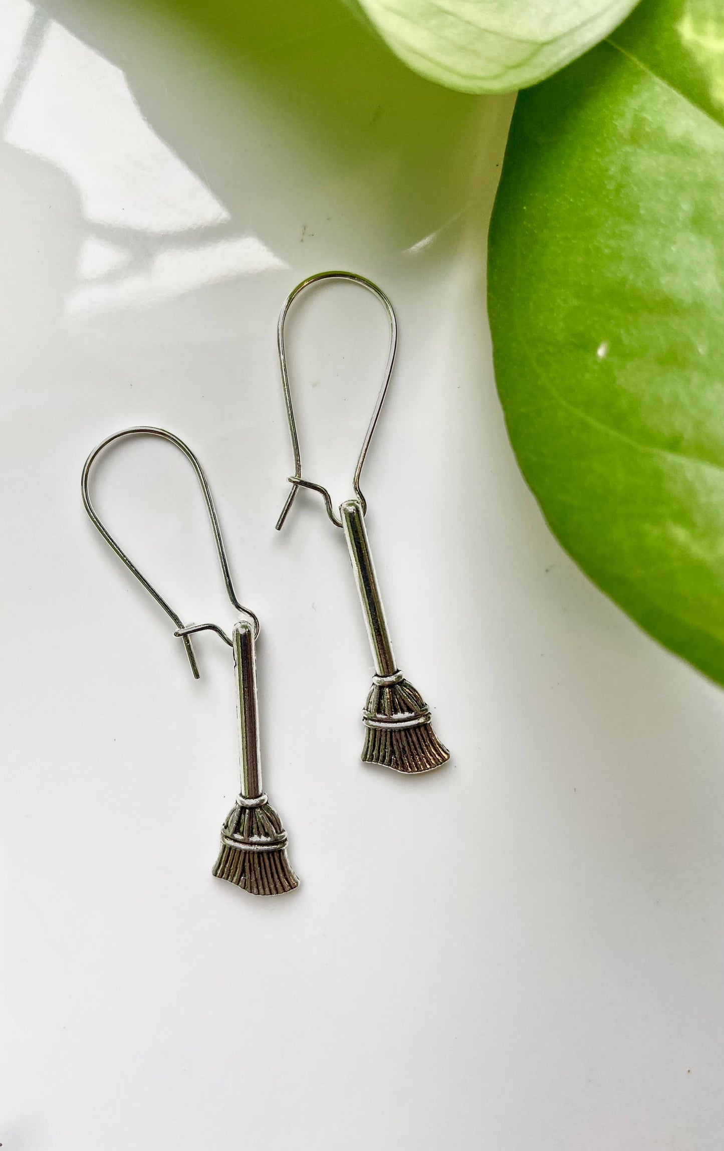 Three Witches Tea Shop - Silver Witch Broom Earring Set