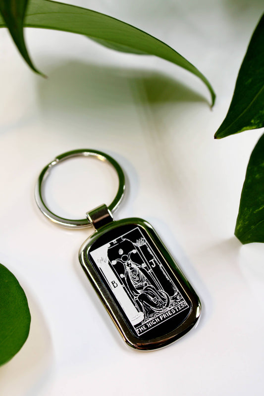 Three Witches Tea Shop - The High Priestess Tarot Card Engraved Metal Keychain